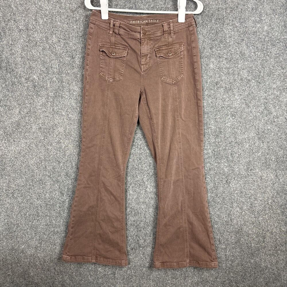 American Eagle Low Rise Relaxed Flare Pants Womens Size 8 Short Brown Y2K